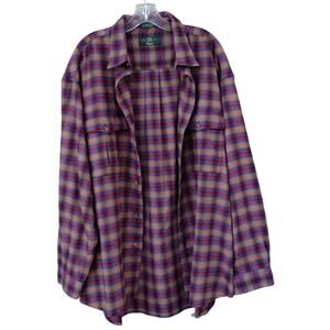 Vtg. ORVIS Men's Flannel Plaid 100% Cotton Shirt Size XXL Tan/Red/Blue